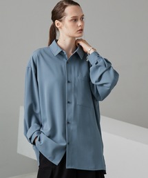 綾トロミ オーバーサイズドレープリラクシングL/Sシャツブルーグレー