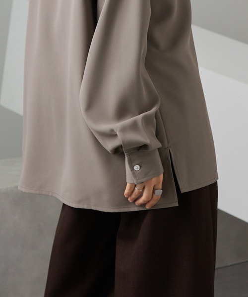 セール】綾トロミ オーバーサイズドレープリラクシングL/Sシャツ