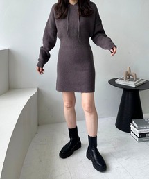 LE MORE | フーディーリブニットミニワンピース(ワンピース)