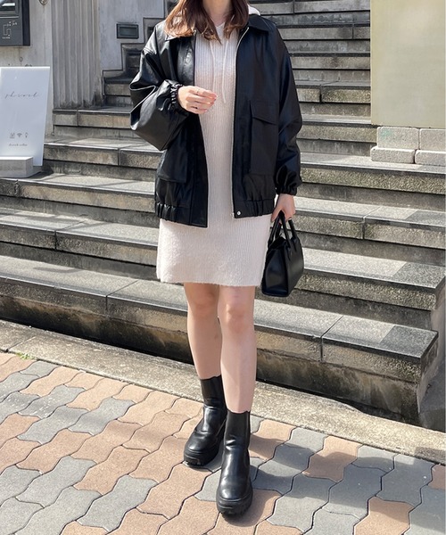 LE MORE(リモア)の「フーディーリブニットミニワンピース(ワンピース・レディース・ライトグレー/アイボリー/チャコール・FREE)」の21枚目の写真