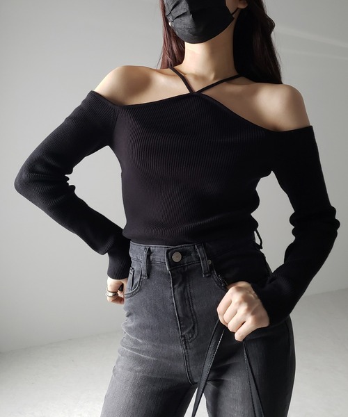 me+em select（ミームセレクト）の「【 ２color 】クロスストラップオフショルダーリブニット（ニット/セーター・レディース・ホワイト/ブラック・FREE）」の22枚目の写真