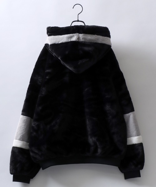 セール】袖ライン フェイクファーブルゾンジャケット ジップアップ