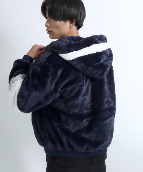 Salong hameu（サロン ハミュー）の「袖ライン フェイクファーブルゾンジャケット ジップアップパーカー メンズ レディース/ファーコート（ブルゾン・メンズ・ブラック/ネイビー/グレー・LL/M/L）」の18枚目の写真