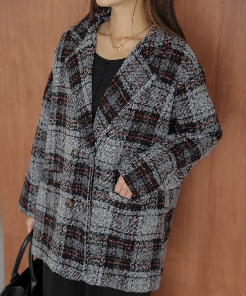 セール】チェック柄テーラードコート（チェスターコート）｜AMELY