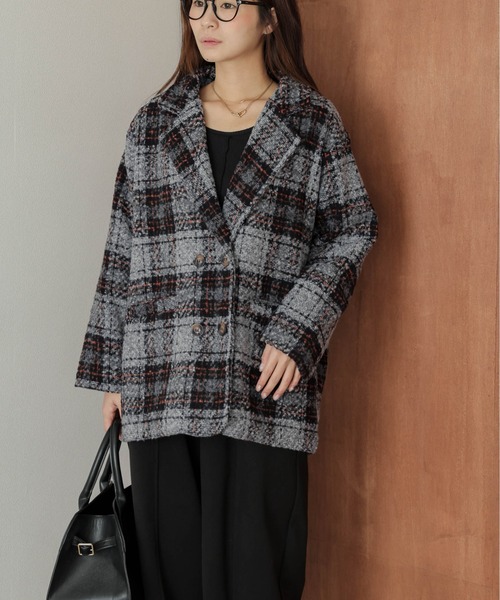 セール】チェック柄テーラードコート（チェスターコート）｜AMELY