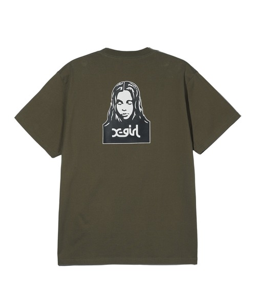 X-girl（エックスガール）の「FACE S/S TEE（Tシャツ/カットソー・レディース・ブラック/オリーブ/ホワイト/ベージュ・M/XL/S/L）」の4枚目の写真