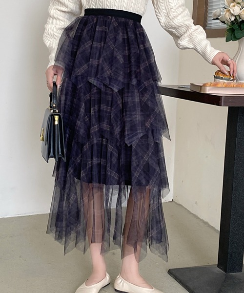 DIAVEL（ディアベル）の「24ss/チェック柄チュールフリルボリュームスカート（スカート・レディース・ブラウン/ブルー/ブラック・M）」の9枚目の写真