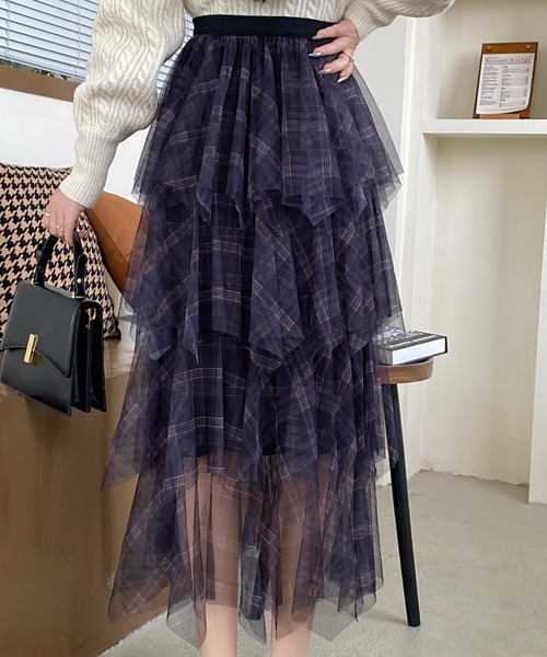 DIAVEL（ディアベル）の「24ss/チェック柄チュールフリルボリュームスカート（スカート・レディース・ブラウン/ブルー/ブラック・M）」の10枚目の写真