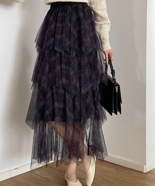 DIAVEL（ディアベル）の「24ss/チェック柄チュールフリルボリュームスカート（スカート・レディース・ブラウン/ブルー/ブラック・M）」の11枚目の写真