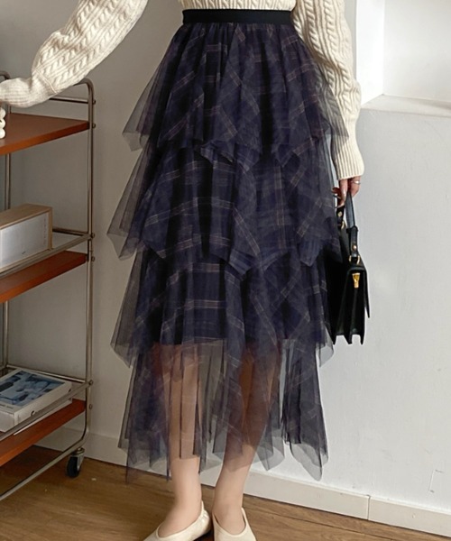 DIAVEL（ディアベル）の「24ss/チェック柄チュールフリルボリュームスカート（スカート・レディース・ブラウン/ブルー/ブラック・M）」の12枚目の写真