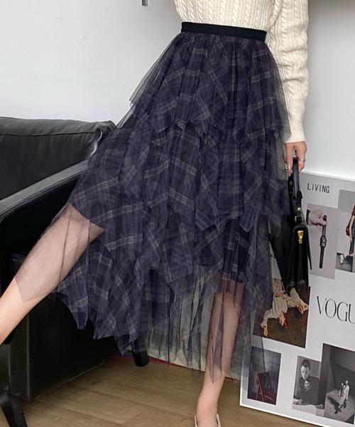 DIAVEL（ディアベル）の「24ss/チェック柄チュールフリルボリュームスカート（スカート・レディース・ブラウン/ブルー/ブラック・M）」の13枚目の写真