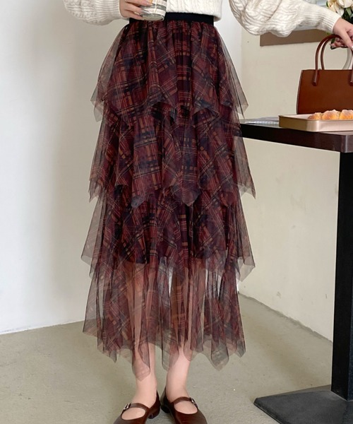 DIAVEL（ディアベル）の「24ss/チェック柄チュールフリルボリュームスカート（スカート・レディース・ブラウン/ブルー/ブラック・M）」の14枚目の写真