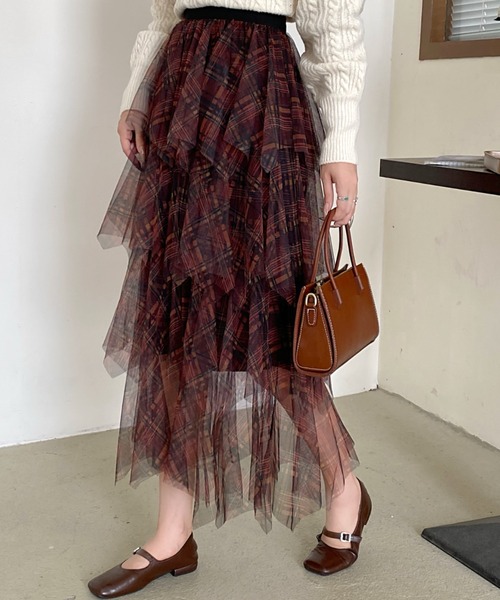 DIAVEL（ディアベル）の「24ss/チェック柄チュールフリルボリュームスカート（スカート・レディース・ブラウン/ブルー/ブラック・M）」の15枚目の写真