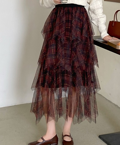 DIAVEL（ディアベル）の「24ss/チェック柄チュールフリルボリュームスカート（スカート・レディース・ブラウン/ブルー/ブラック・M）」の16枚目の写真