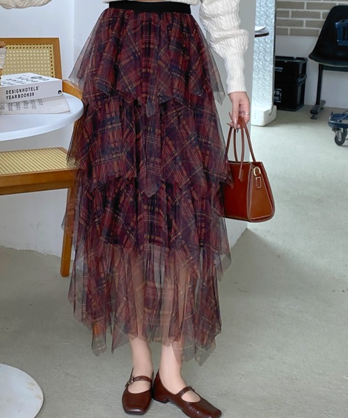 DIAVEL（ディアベル）の「24ss/チェック柄チュールフリルボリュームスカート（スカート・レディース・ブラウン/ブルー/ブラック・M）」の17枚目の写真