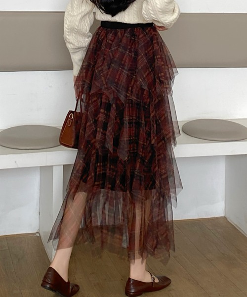 DIAVEL（ディアベル）の「24ss/チェック柄チュールフリルボリュームスカート（スカート・レディース・ブラウン/ブルー/ブラック・M）」の18枚目の写真