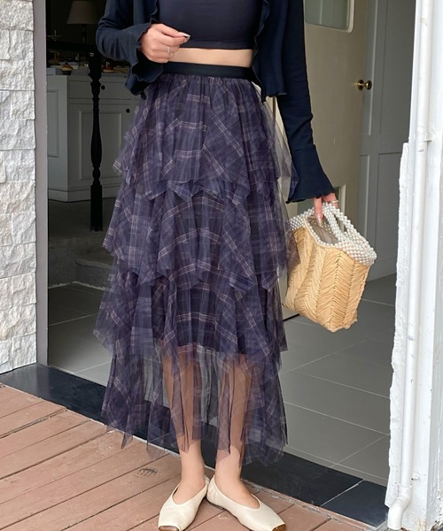 DIAVEL（ディアベル）の「24ss/チェック柄チュールフリルボリュームスカート（スカート・レディース・ブラウン/ブルー/ブラック・M）」の19枚目の写真