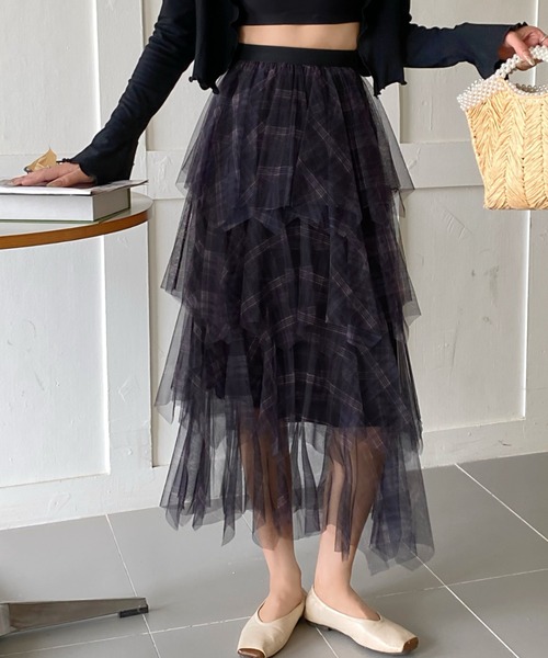 DIAVEL（ディアベル）の「24ss/チェック柄チュールフリルボリュームスカート（スカート・レディース・ブラウン/ブルー/ブラック・M）」の20枚目の写真