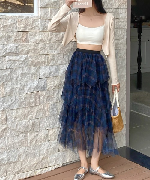 DIAVEL（ディアベル）の「24ss/チェック柄チュールフリルボリュームスカート（スカート・レディース・ブラウン/ブルー/ブラック・M）」の21枚目の写真