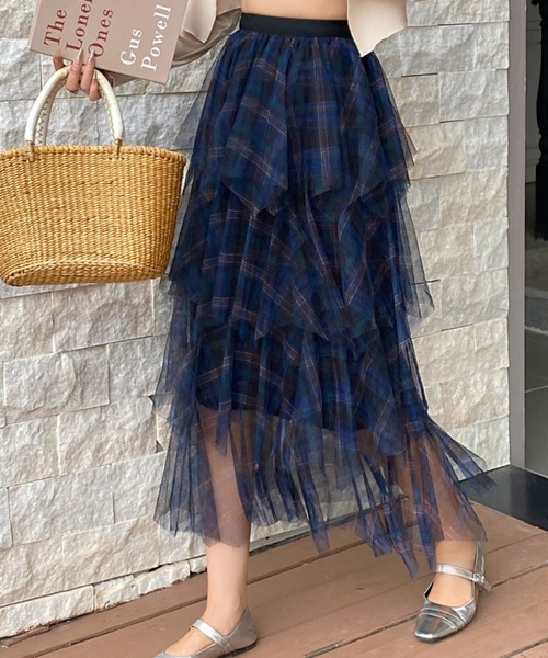 DIAVEL（ディアベル）の「24ss/チェック柄チュールフリルボリュームスカート（スカート・レディース・ブラウン/ブルー/ブラック・M）」の22枚目の写真