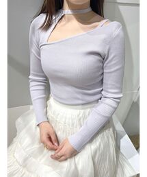 MERCURYDUO | アシンメトリーカットアウトチョーカーストラップニット(ニット/セーター)