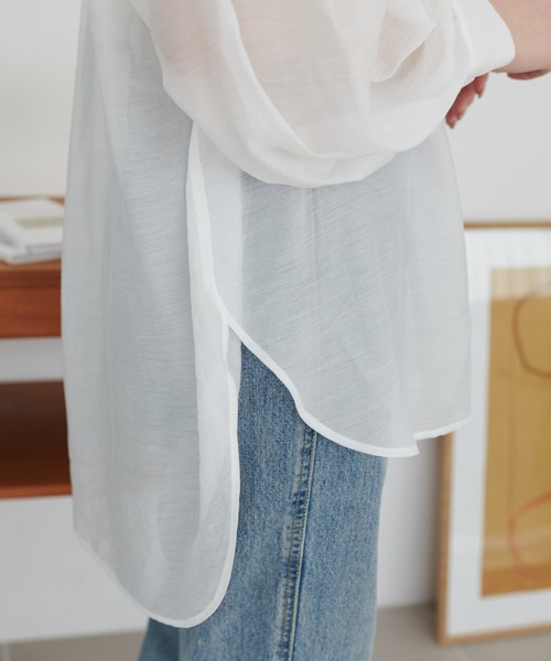 DISCOAT（ディスコート）の「【新色追加！】シアーバンドカラーシャツ（シャツ/ブラウス・レディース・グレー/オフホワイト/ピンク/ブルー/ミント/チャコールグレー/バイオレット/ブラウン/モカ/イエロー・FREE）」の13枚目の写真