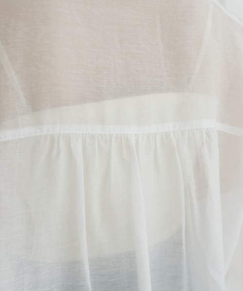 DISCOAT（ディスコート）の「【新色追加！】シアーバンドカラーシャツ（シャツ/ブラウス・レディース・グレー/オフホワイト/ピンク/ブルー/ミント/チャコールグレー/バイオレット/ブラウン/モカ/イエロー・FREE）」の18枚目の写真