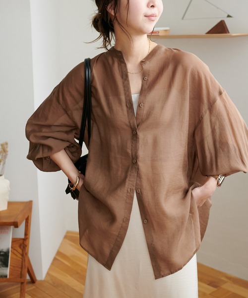 DISCOAT（ディスコート）の「【新色追加！】シアーバンドカラーシャツ（シャツ/ブラウス・レディース・グレー/オフホワイト/ピンク/ブルー/ミント/チャコールグレー/バイオレット/ブラウン/モカ/イエロー・FREE）」の20枚目の写真