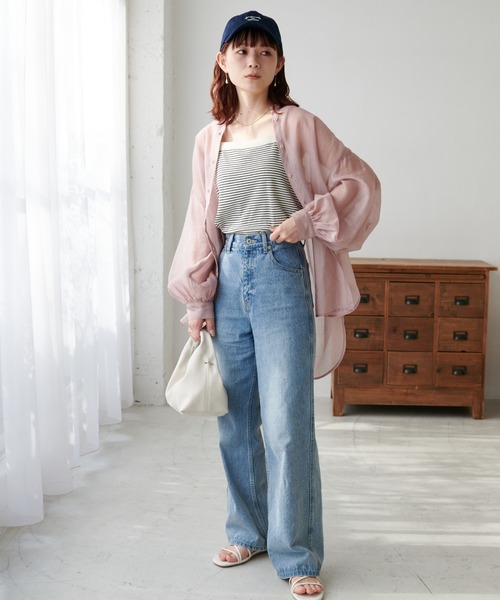 DISCOAT（ディスコート）の「【新色追加！】シアーバンドカラーシャツ（シャツ/ブラウス・レディース・グレー/オフホワイト/ピンク/ブルー/ミント/チャコールグレー/バイオレット/ブラウン/モカ/イエロー・FREE）」の11枚目の写真