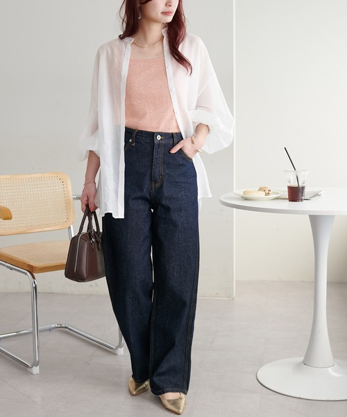 DISCOAT（ディスコート）の「【新色追加！】シアーバンドカラーシャツ（シャツ/ブラウス・レディース・グレー/オフホワイト/ピンク/ブルー/ミント/チャコールグレー/バイオレット/ブラウン/モカ/イエロー・FREE）」の19枚目の写真