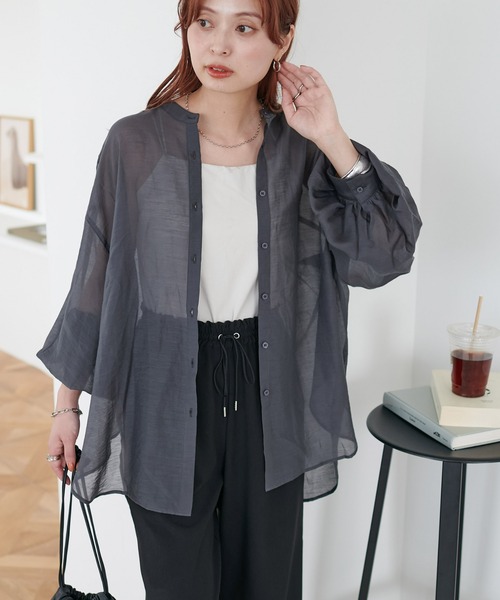 セール】【新色追加！】シアーバンドカラーシャツ（シャツ/ブラウス