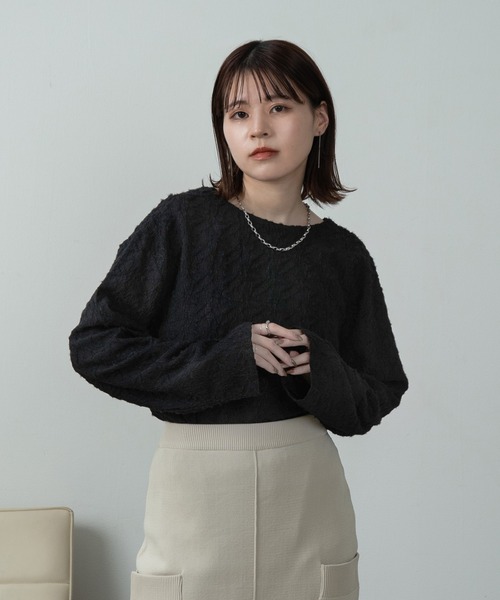 Amiur（エミレ）の「nuance sheer v neck tops / ニュアンスシアーvネックトップス（Tシャツ/カットソー・レディース・アイボリー/ブラック・FREE）」の4枚目の写真