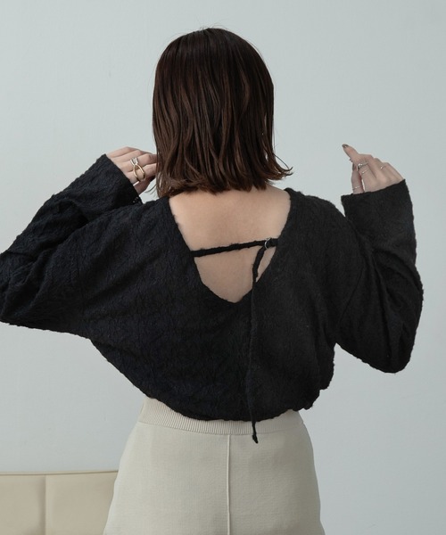 Amiur（エミレ）の「nuance sheer v neck tops / ニュアンスシアーvネックトップス（Tシャツ/カットソー・レディース・アイボリー/ブラック・FREE）」の8枚目の写真