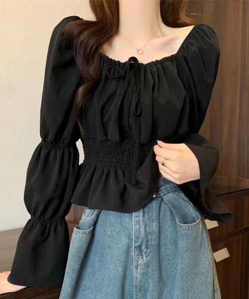 SpRay（スプレイ）の「シャーリングパフブラウス（シャツ/ブラウス・レディース・アイボリー/ブラック/ホワイト・FREE）」の3枚目の写真