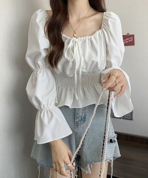 SpRay（スプレイ）の「シャーリングパフブラウス（シャツ/ブラウス・レディース・アイボリー/ブラック/ホワイト・FREE）」の4枚目の写真