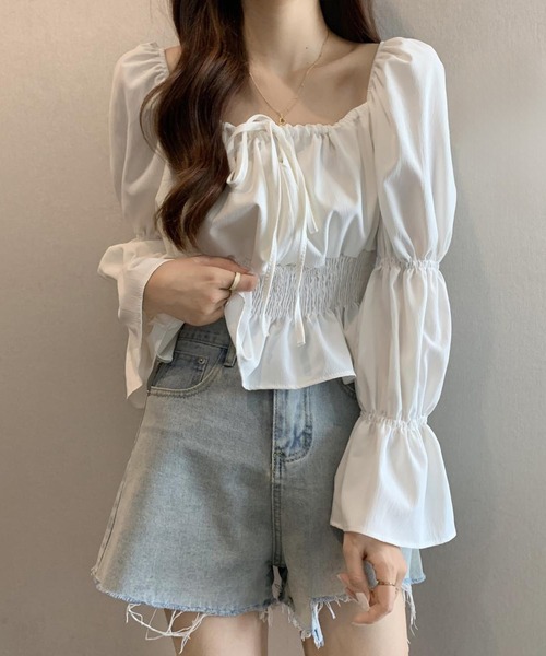 SpRay（スプレイ）の「シャーリングパフブラウス（シャツ/ブラウス・レディース・アイボリー/ブラック/ホワイト・FREE）」の6枚目の写真