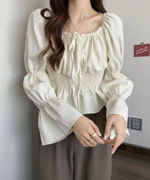 SpRay（スプレイ）の「シャーリングパフブラウス（シャツ/ブラウス・レディース・アイボリー/ブラック/ホワイト・FREE）」の8枚目の写真