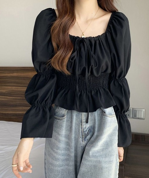 SpRay（スプレイ）の「シャーリングパフブラウス（シャツ/ブラウス・レディース・アイボリー/ブラック/ホワイト・FREE）」の9枚目の写真