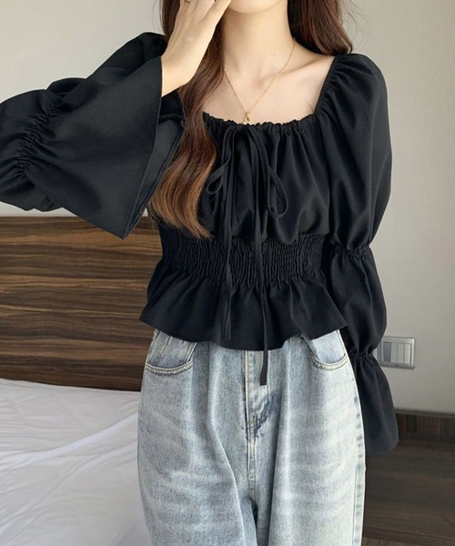 SpRay（スプレイ）の「シャーリングパフブラウス（シャツ/ブラウス・レディース・アイボリー/ブラック/ホワイト・FREE）」の11枚目の写真