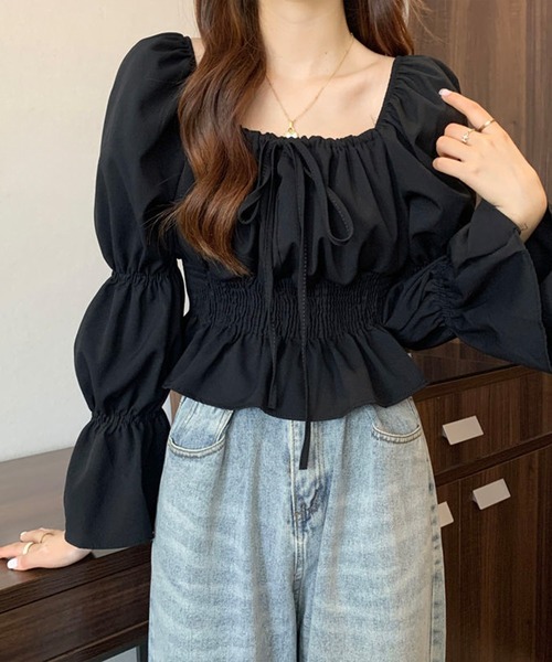 SpRay（スプレイ）の「シャーリングパフブラウス（シャツ/ブラウス・レディース・アイボリー/ブラック/ホワイト・FREE）」の12枚目の写真