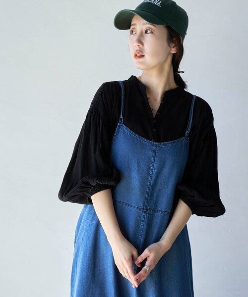 coen（コーエン）の「クレープボリュームバンドカラーブラウス（シャツ/ブラウス・レディース・ライトブルー/ブラック/ベージュ/オフホワイト・M/L）」の3枚目の写真