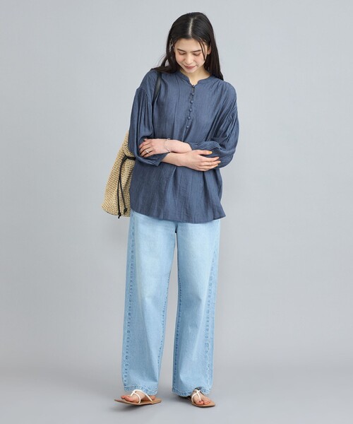 coen（コーエン）の「クレープボリュームバンドカラーブラウス（シャツ/ブラウス・レディース・ライトブルー/ブラック/ベージュ/オフホワイト・M/L）」の22枚目の写真