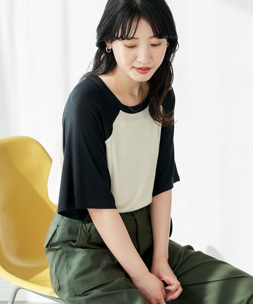 FREAK'S STORE（フリークスストア）の「限定展開　シアー ラグラン 半袖Tシャツ（Tシャツ/カットソー・レディース・オフホワイト/ブラック/レッド/ベージュ・ﾌﾘ-）」の9枚目の写真