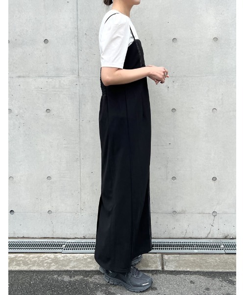 Re:EDIT（リエディ）の「[低身長サイズ有][イージーケア]カットジョーゼット配色ステッチキャミワンピース（ワンピース・レディース・チャコールグレー/ブラック・SHORT/MEDIUM/LARGE）」の7枚目の写真