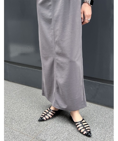 Re:EDIT（リエディ）の「[低身長サイズ有][イージーケア]カットジョーゼット配色ステッチキャミワンピース（ワンピース・レディース・チャコールグレー/ブラック・SHORT/MEDIUM/LARGE）」の15枚目の写真