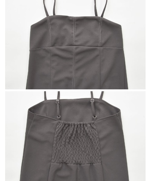 Re:EDIT（リエディ）の「[低身長サイズ有][イージーケア]カットジョーゼット配色ステッチキャミワンピース（ワンピース・レディース・チャコールグレー/ブラック・SHORT/MEDIUM/LARGE）」の17枚目の写真