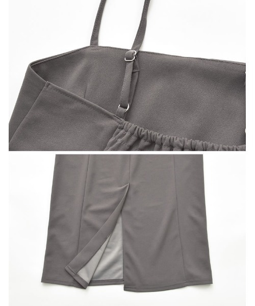 Re:EDIT（リエディ）の「[低身長サイズ有][イージーケア]カットジョーゼット配色ステッチキャミワンピース（ワンピース・レディース・チャコールグレー/ブラック・SHORT/MEDIUM/LARGE）」の18枚目の写真