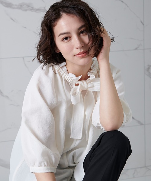 ルネ ホワイトフリルネックブラウス ルネ♡ホワイトフリル襟長袖