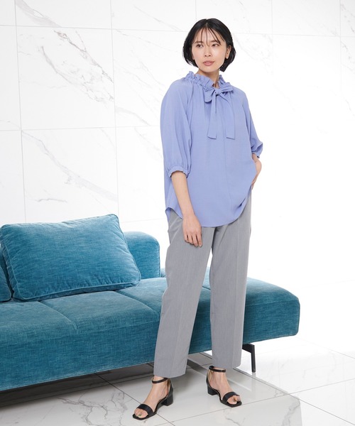 GLACIER lusso（グラシアルッソ）の「６分袖フリルネックブラウス（シャツ/ブラウス・レディース・アイボリー/ライトブルー/チャコールグレー/ベージュ・S/M/L/LL）」の12枚目の写真