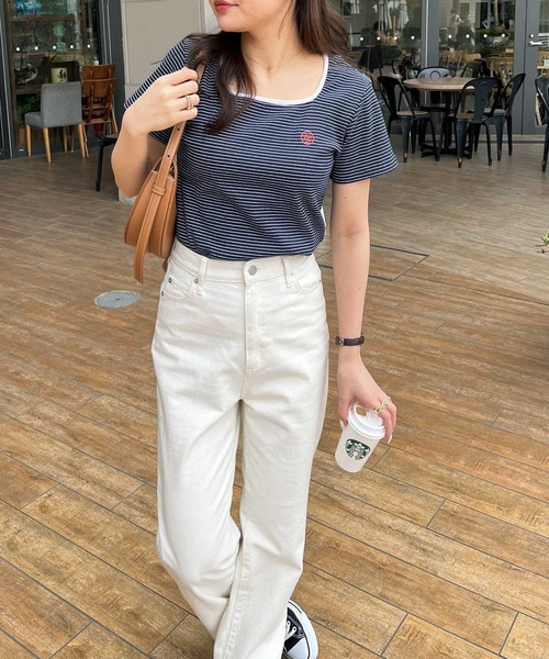 nelliy.（ネルリー）の「ミニボーダー刺しゅうロゴＴ（Tシャツ/カットソー・レディース・ブラック/ネイビー・MEDIUM/LARGE）」の22枚目の写真